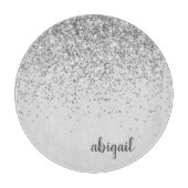 Persoonlijke Silver Glitter Modern Monogram Naam Snijplank (Voorkant)