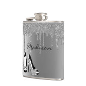 Persoonlijke Silver Glitter-schijven — Heels Shoes Heupfles (Links)