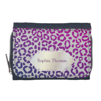 Persoonlijke Silver Name Plaque op luipaard afdruk Portemonnee