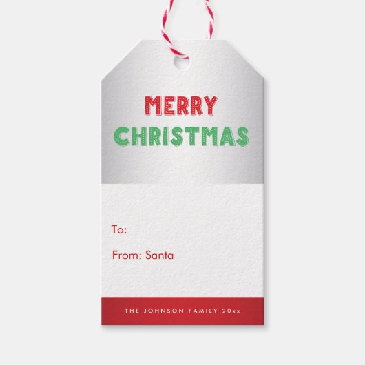 Persoonlijke Silver Red Merry-Labels met kerstcade Cadeaulabel (Voorkant)