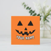 Persoonlijke Sinaasappel Pompoen Halloween Je Naam Feestdagenkaart (Staand voorkant)