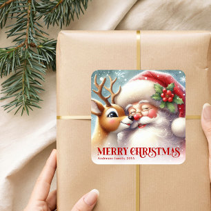 Persoonlijke Sinterklaas en Rudolph Kerst Kinderen Vierkante Sticker