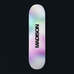 Persoonlijke Skateboard Naam Modern Cute<br><div class="desc">Maak dit kleurrijke Skateboard eenvoudig aan te passen op het moderne Cute Holographic Rainbow Pastel Gradiënt abstract ontwerp met Unicorn esthetisch met een moderne en schattige aanraking van fee. Voeg jouw naam toe,  kies doopvont,  verander grootte en positie,  voeg klusje,  foto's en vormen toe.</div>