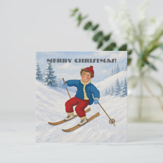 Persoonlijke Skiër Kerstmis Plat Kaart