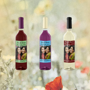 Persoonlijke Sky Blue Photo Friends Forever Wijn Etiket