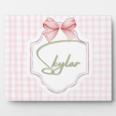 Persoonlijke Skylar Baby Meisje Nursery Boog&Gingh Fotoplaat (Voorkant)