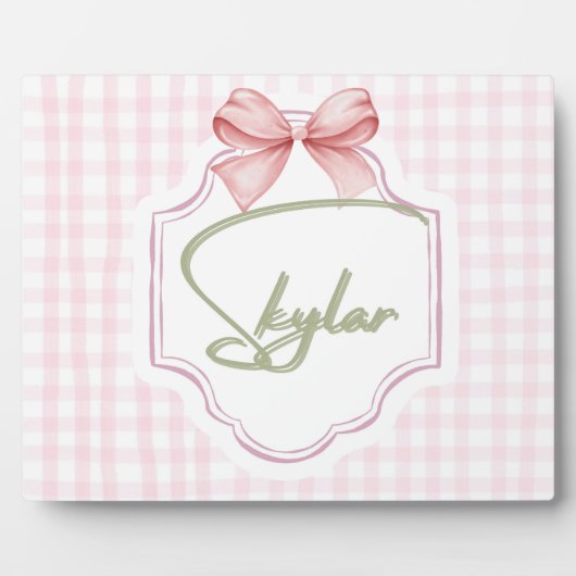 Persoonlijke Skylar Baby Meisje Nursery Boog&Gingh Fotoplaat (Voorkant)
