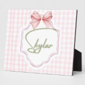Persoonlijke Skylar Baby Meisje Nursery Boog&Gingh Fotoplaat (Zijkant)