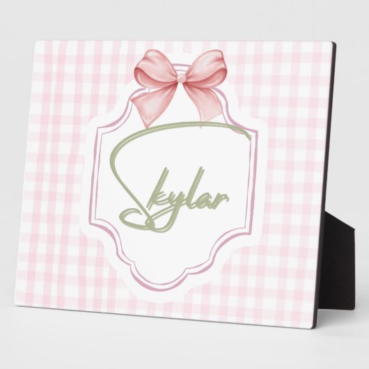 Persoonlijke Skylar Baby Meisje Nursery Boog&Gingh Fotoplaat (Zijkant)