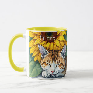 Persoonlijke 'Slaap Miezemuis Kat en Zonnebloemen' Mok
