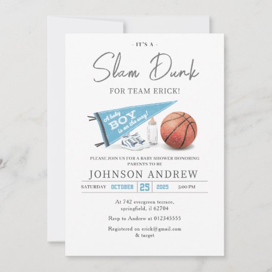 Persoonlijke Slam Dunk Basketbal Baby Shower Kaart (Voorkant)