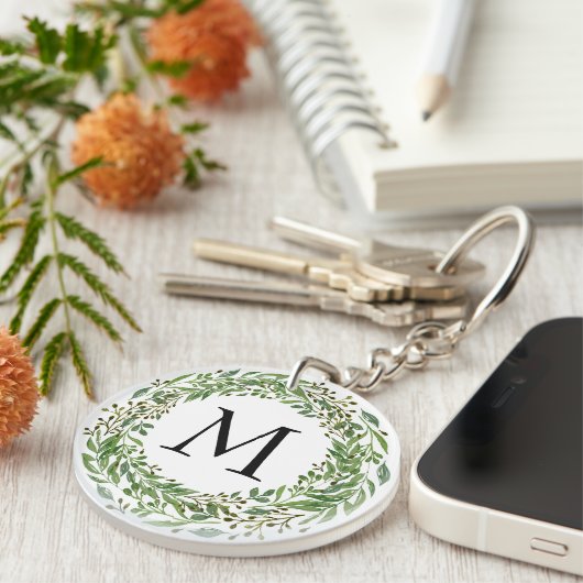 Persoonlijke sleutelhanger met monogram en krans (Voorkant Rechts)