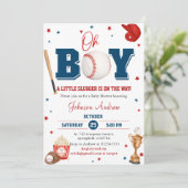 Persoonlijke Slumdunk Oh Boy Baseball Baby shower Kaart (Staand voorkant)