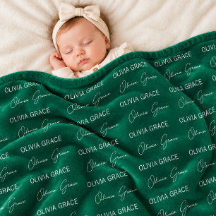 Persoonlijke smaragdgroene babydeken met naam fleece deken