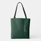 Persoonlijke Smaragdgroene Gouden Vierkante Confet Tote Bag (Achterkant)