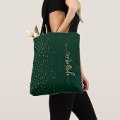 Persoonlijke Smaragdgroene Gouden Vierkante Confet Tote Bag (Dichtbij)
