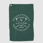 Persoonlijke smaragdgroene hole in one golfhanddoek (Voorkant)