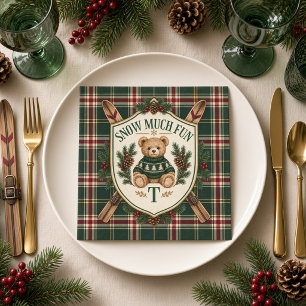 Persoonlijke Sneeuw Veel Plezier Teddybeer Tartan Servet
