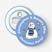 Persoonlijke Sneeuwman Afbeelding Kerstfeest Button Flesopener (Voorkant)