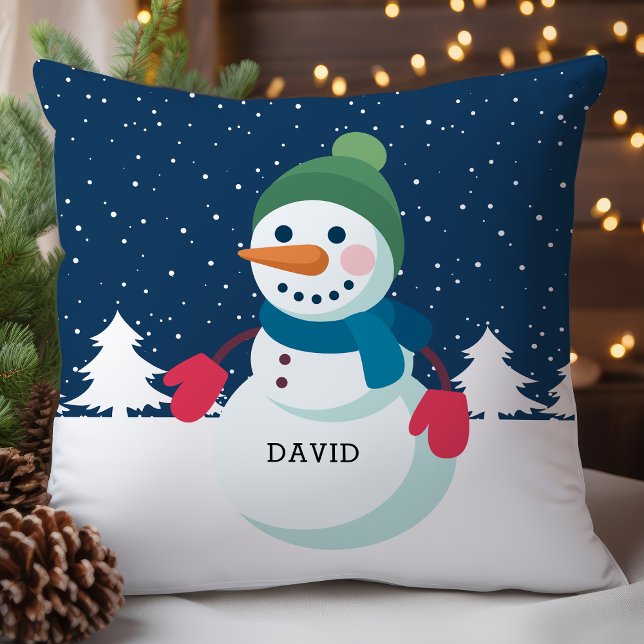 Persoonlijke Sneeuwman Jongen Kerstmis Kussen (Creator heeft geüpload)