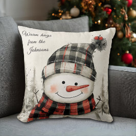 Persoonlijke Sneeuwman Kerst met familienaam Kussen
