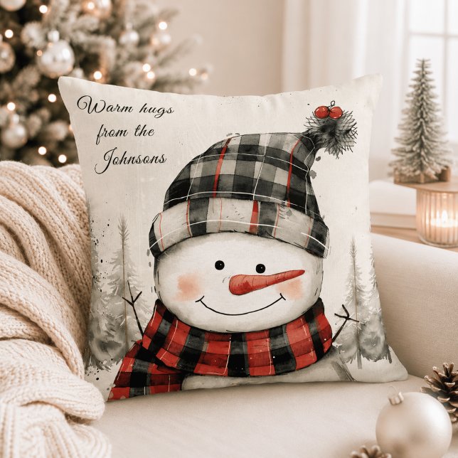 Persoonlijke Sneeuwman Kerst met familienaam Kussen (Creator heeft geüpload)