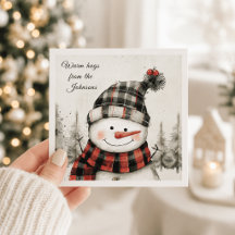 Persoonlijke Sneeuwman Kerstkaart met Familienaam
