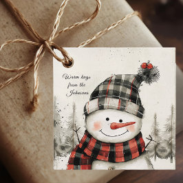 Persoonlijke Sneeuwman Plaid Kerst Cadeautags Bedankjes Labels