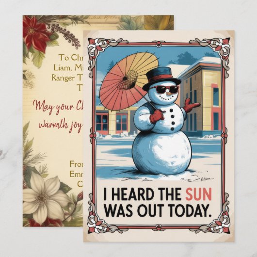 Persoonlijke Sneeuwman Zon Grappig Vintage Feestdagenkaart (Voorkant / Achterkant)