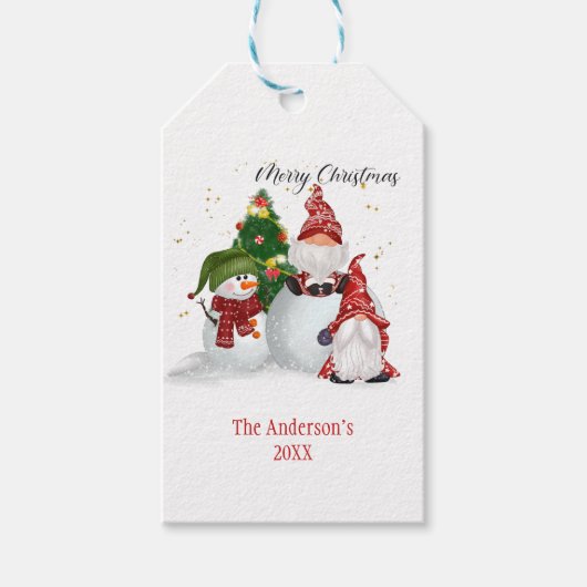 Persoonlijke Sneeuwmannen Kabouters Kerstmis  Cadeaulabel (Voorkant)