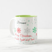 Persoonlijke Sneeuwvlok Kerstmis Tweekleurige Koffiemok (Voorkant links)