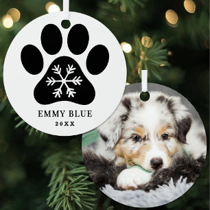 Persoonlijke Sneeuwvlok Pootafdruk Hond Foto Metalen Ornament