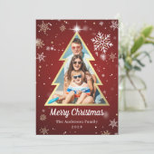 Persoonlijke Snowflakes Gold-kerstboom Foto Feestdagenkaart (Staand voorkant)
