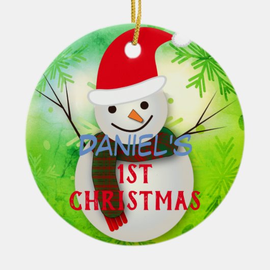 Persoonlijke Snowman Baby's eerste kerstversiering Keramisch Ornament (Voorkant)