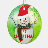 Persoonlijke Snowman Baby's eerste kerstversiering Keramisch Ornament (Links)