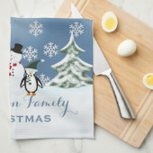 Persoonlijke Snowman en Penguin Kitchen Towel Theedoek (Quarter Fold)