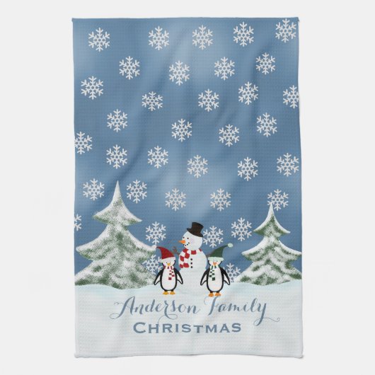 Persoonlijke Snowman en Penguin Kitchen Towel Theedoek (Verticaal)