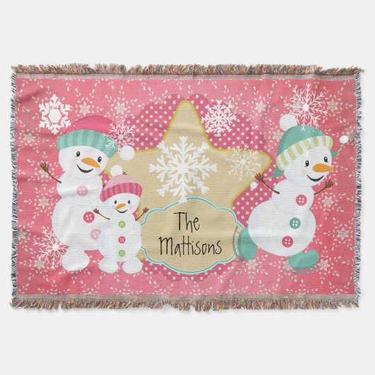 Persoonlijke Snowman Family Holiday Throw Deken (Voorkant)