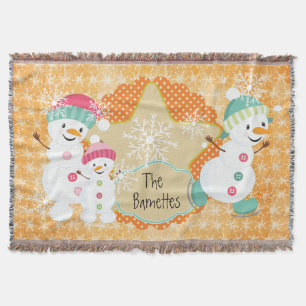 Persoonlijke Snowman Family Holiday Throw Deken