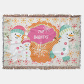 Persoonlijke Snowman Family Holiday Throw Deken (Voorkant)
