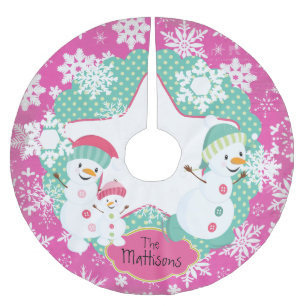 Persoonlijke Snowman Family Holiday Tree Skirt 3 Kerstboom Rok