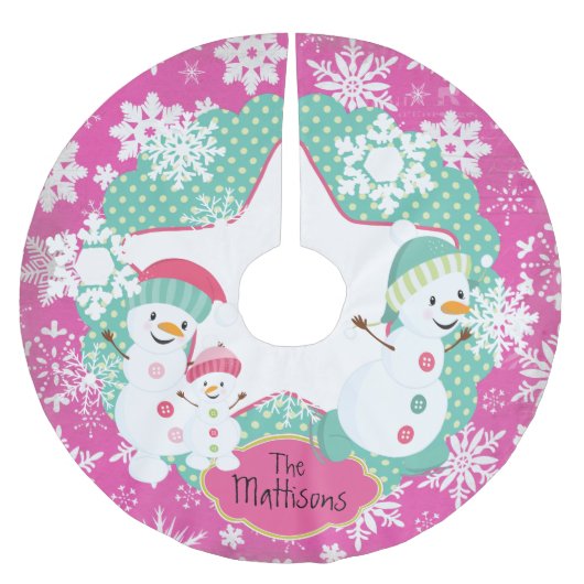 Persoonlijke Snowman Family Holiday Tree Skirt 3 Kerstboom Rok (Voorkant)