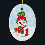 Persoonlijke Snowman Snowy Day Kerstmis Keramisch Ornament<br><div class="desc">Voeg jouw naam toe aan dit vakantieornament met handgetekende cartoon schattige sneeuwman met sneeuwvlokken op de achtergrond. De achterkant heeft mannen,  pinguïns en snoepjes met kerstmis.</div>