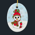 Persoonlijke Snowman Snowy Day Kerstmis Keramisch Ornament<br><div class="desc">Voeg jouw naam toe aan dit vakantieornament met handgetekende cartoon schattige sneeuwman met sneeuwvlokken op de achtergrond. De achterkant heeft mannen,  pinguïns en snoepjes met kerstmis.</div>