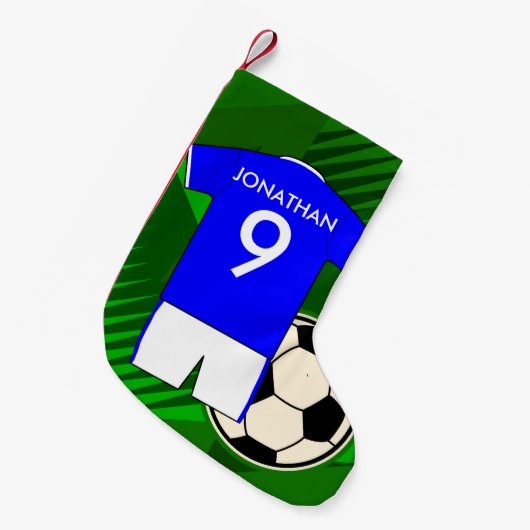 Persoonlijke Soccer Jersey Blue en White Kleine Kerstsok (Voorkant (Hangend))