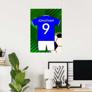 Persoonlijke Soccer Jersey Blue en White Poster