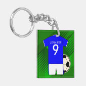 Persoonlijke Soccer Jersey Blue en White Sleutelhanger (Voorkant Links)