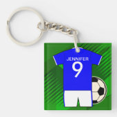 Persoonlijke Soccer Jersey Blue en White Sleutelhanger (Voorkant)