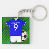 Persoonlijke Soccer Jersey Blue en White Sleutelhanger (Achterkant)