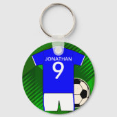 Persoonlijke Soccer Jersey Blue en White Sleutelhanger (Voorkant)